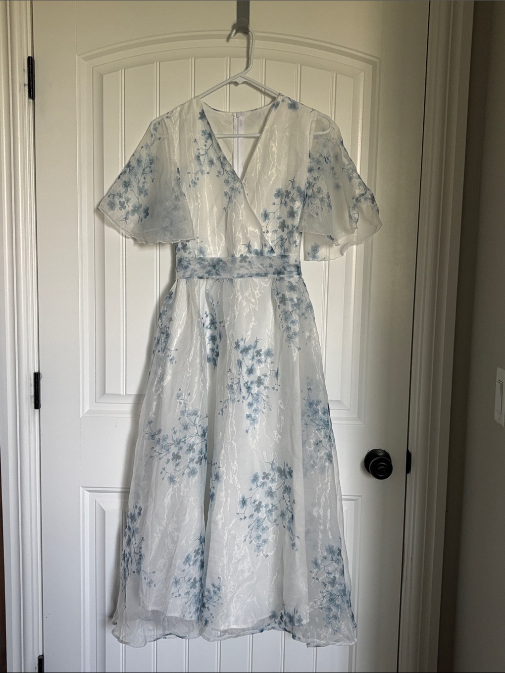 SHEIN White Midi Dress with Light Blue Floral Print